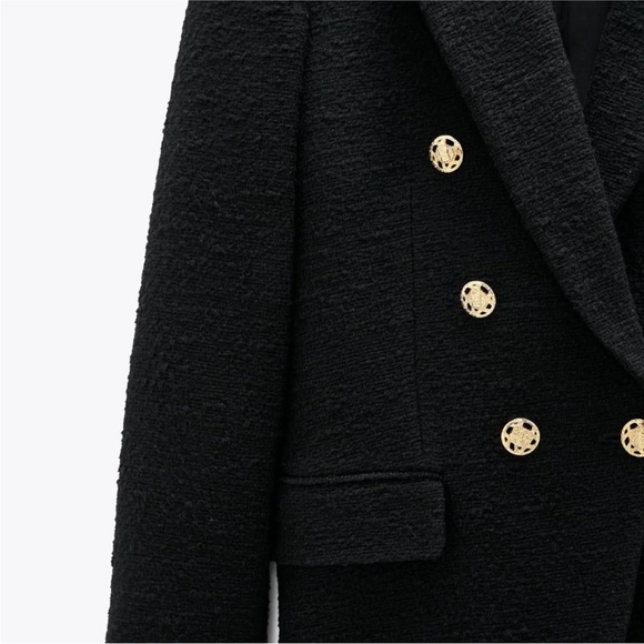 Zara Double Breasted Textured Weave Blazer Jacket - Picture 3 of 8